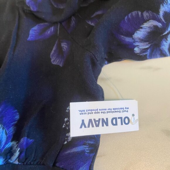 Old Navy Womens M Puff Sleeve Smock Long Sleeve Blouse Navy Blue Floral Cottage - Picture 7 of 10